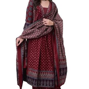 Cart klosia women's rayon printed anarkali kurta and pant with dupatta set