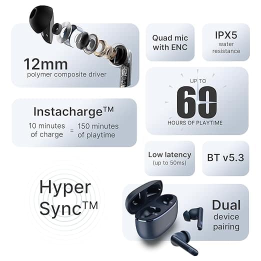 noise aura buds in ear truly wireless earbuds with 60h of playtime, quad mic with enc, dual device pairing, instacharge(10 min=150 min),12mm polymer composite driver,bt v5.3(aura white) noise aura buds in ear truly wireless earbuds with 60h of playtime, quad mic with enc, dual device pairing, instacharge(10 min=150 min),12mm polymer composite driver,bt v5.3(aura white)